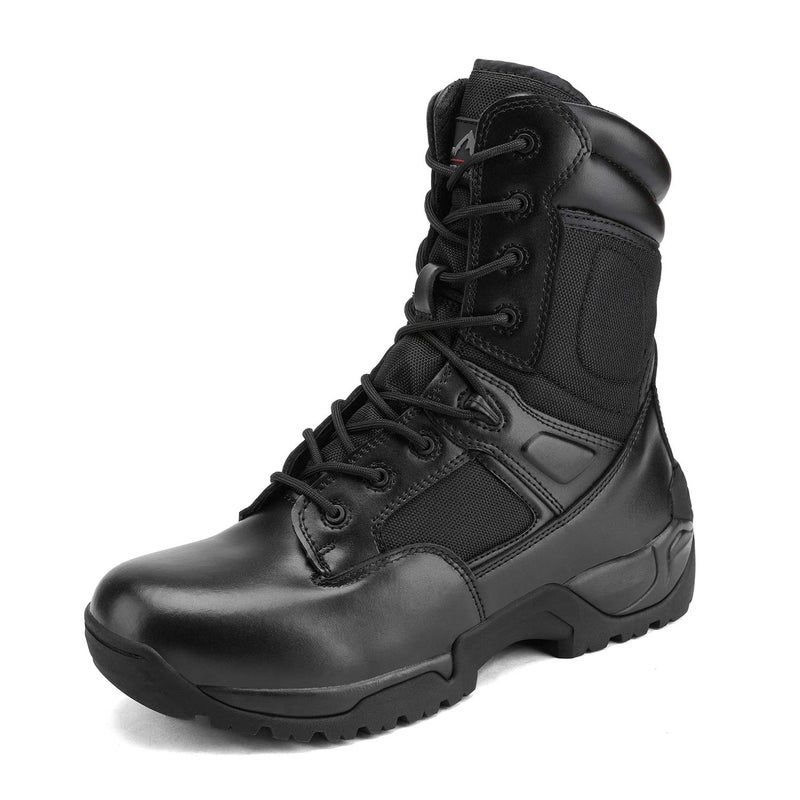 NORTIV 8 Mens Military Tactical Work Boots Hiking Side Zip Leather Outdoor Motorcycle Combat Boots Response,Size 9,Black - Image 1